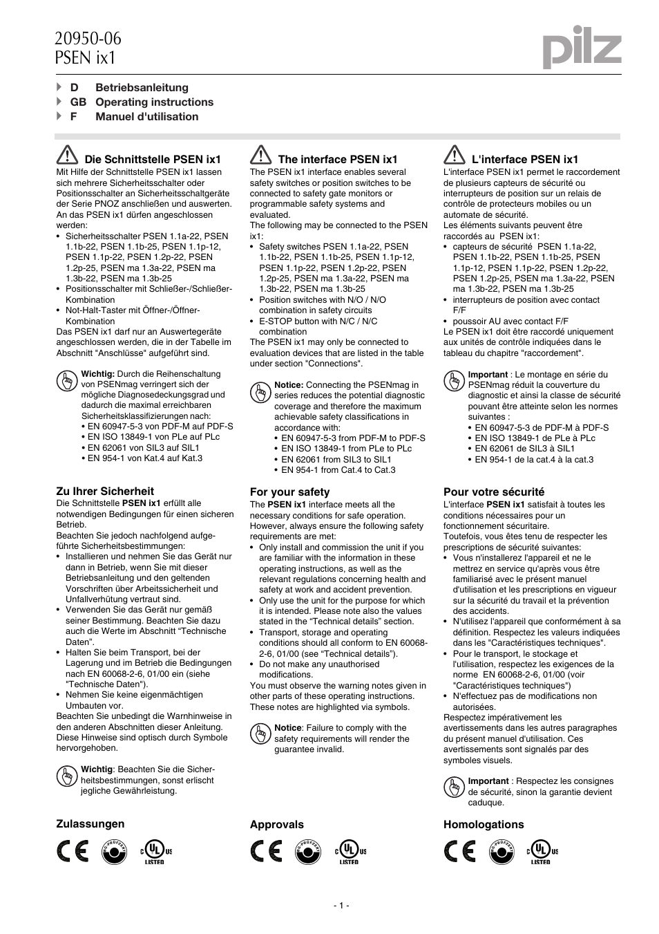 Pilz PSEN ix1 Interface for 4 PSEN 1 User Manual | 8 pages