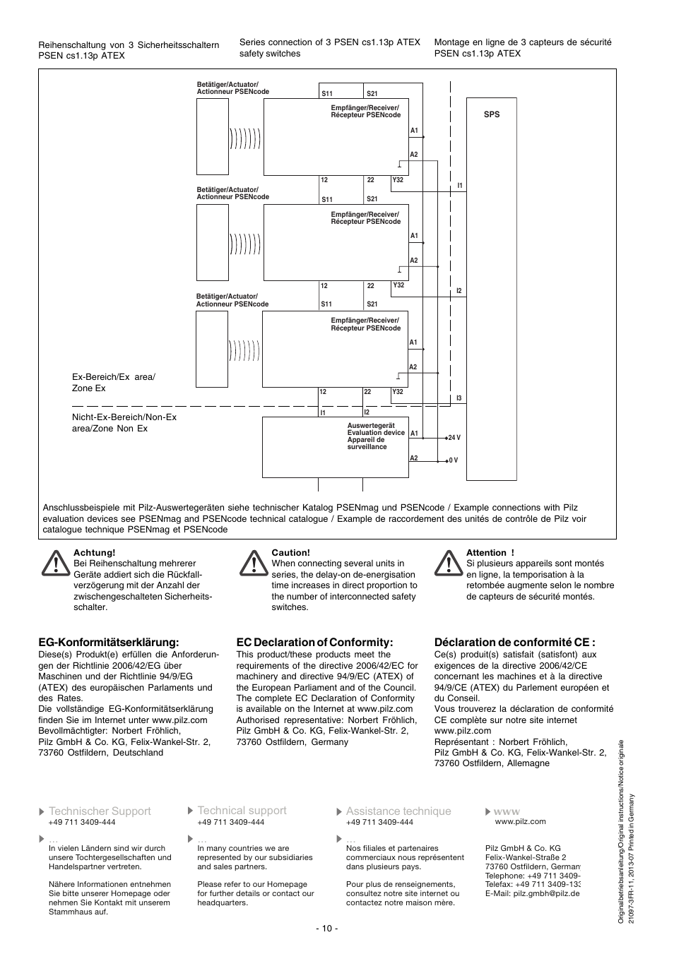 Ec declaration of conformity, Déclaration de conformité ce | Pilz ATEX 1 Unit User Manual | Page 10 / 10