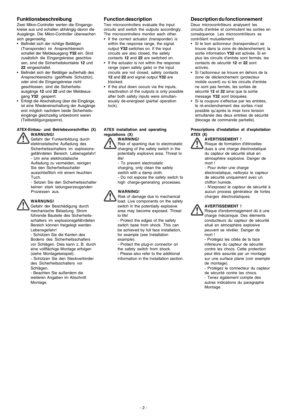 Funktionsbeschreibung, Function description, Description du fonctionnement | Pilz ATEX 1 Unit User Manual | Page 2 / 10