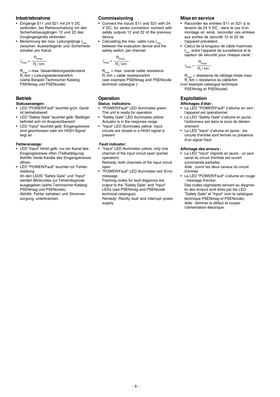 Inbetriebnahme, Betrieb, Commissioning | Operation, Mise en service, Exploitation | Pilz ATEX 1 Unit User Manual | Page 6 / 10