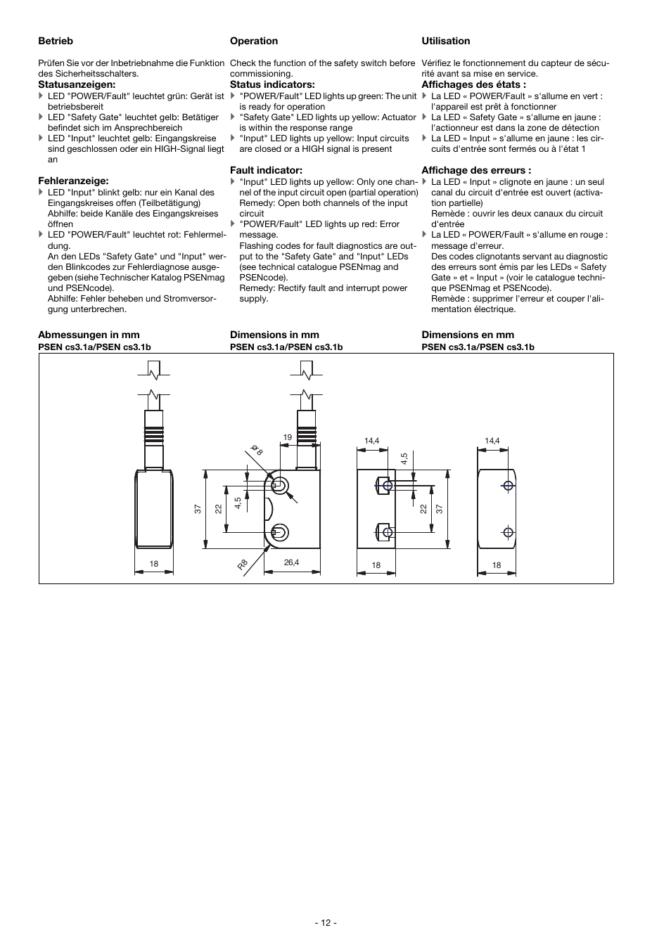 Pilz PSEN cs3.1 M12/8-1.5m User Manual | Page 12 / 16