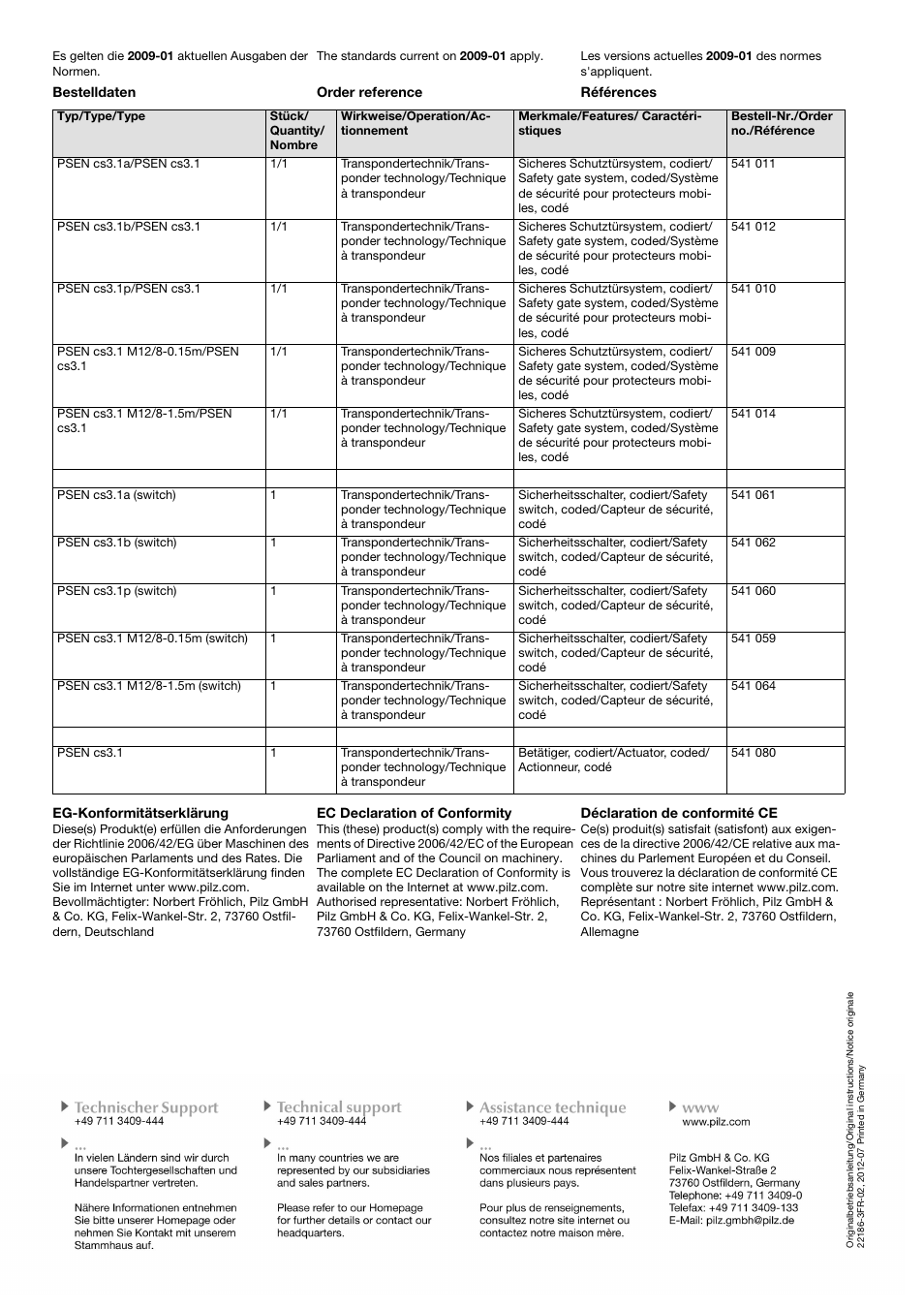 Pilz PSEN cs3.1 M12/8-1.5m User Manual | Page 16 / 16