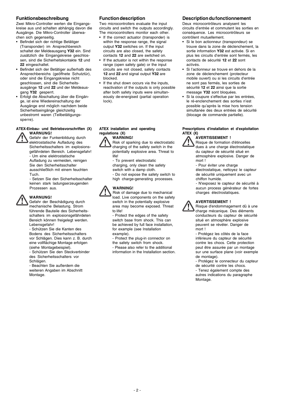 Funktionsbeschreibung, Function description, Description du fonctionnement | Pilz PSEN cs2.1 ATEX User Manual | Page 2 / 10