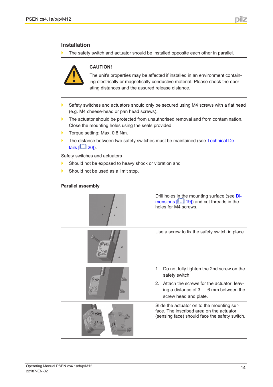 Installation, Parallel assembly | Pilz PSEN cs4.1a User Manual | Page 14 / 27