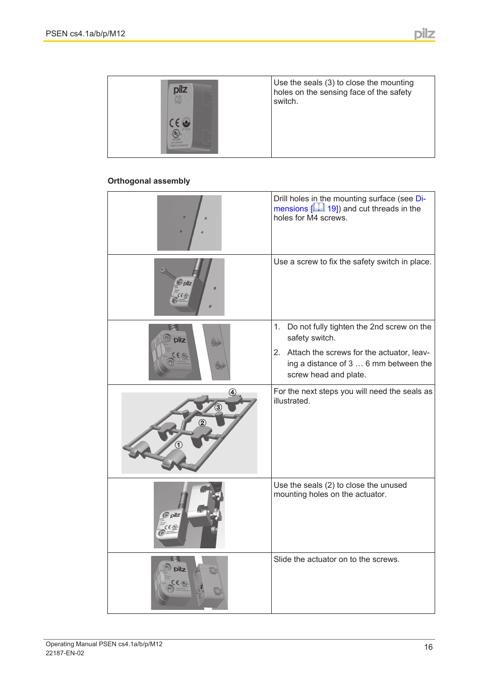 Orthogonal assembly | Pilz PSEN cs4.1a User Manual | Page 16 / 27