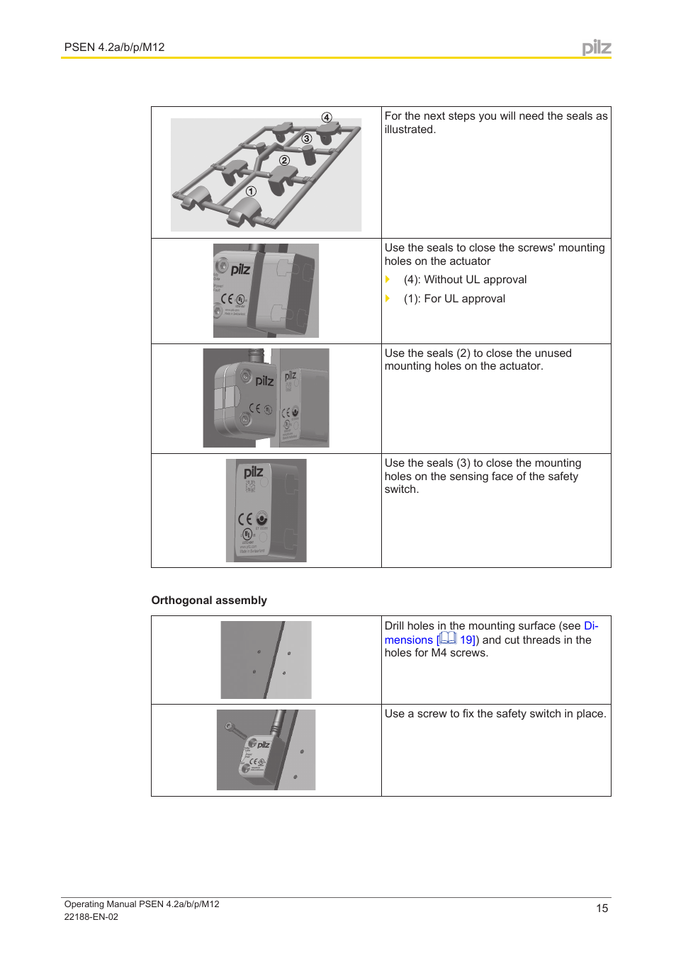 Orthogonal assembly | Pilz PSEN cs4.2a User Manual | Page 15 / 27