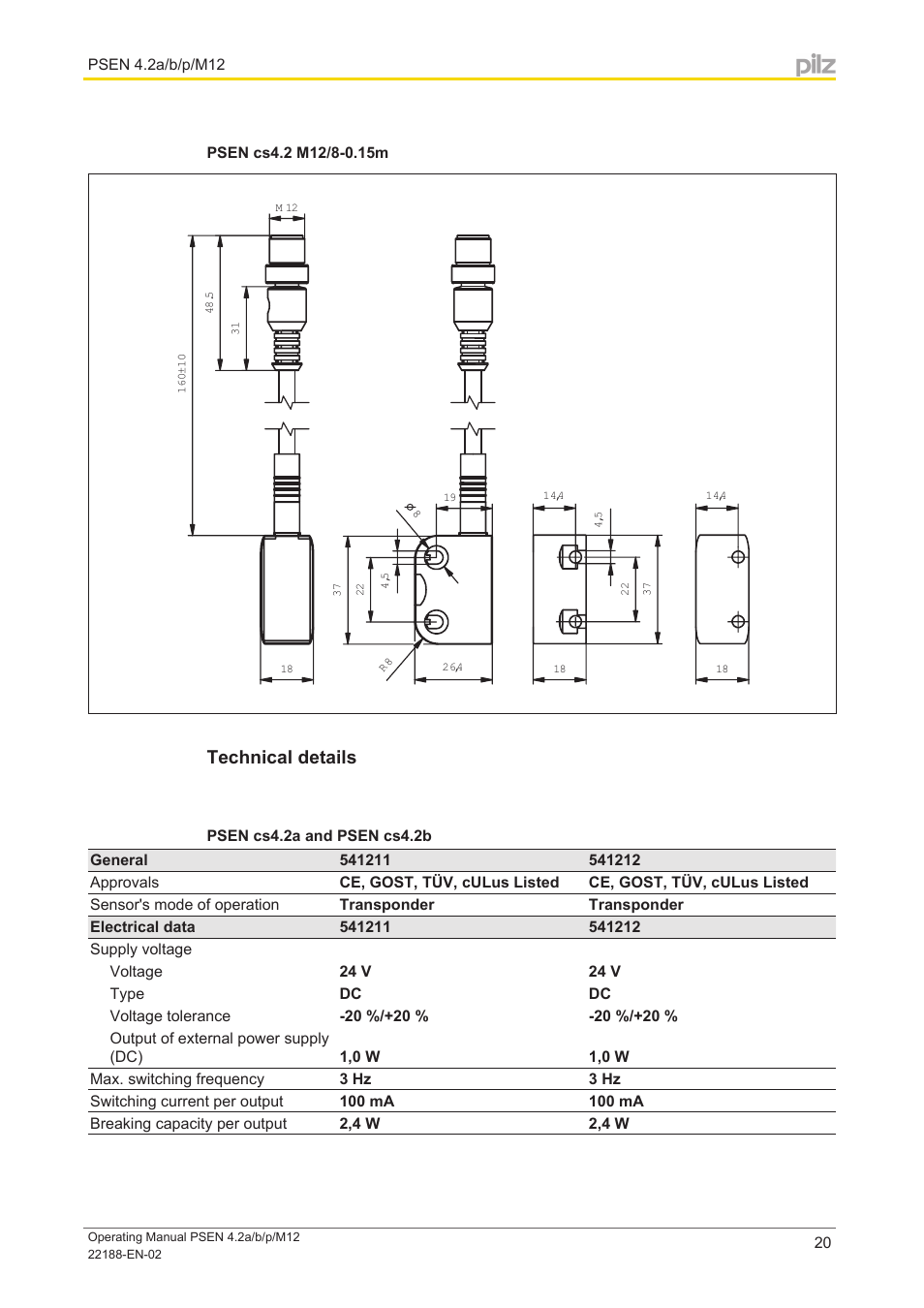 Psen cs4.2 m12/8-0.15m, Technical details, The stated operating distances (see | Pilz PSEN cs4.2a User Manual | Page 20 / 27