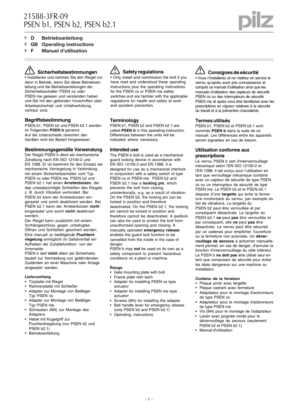 Pilz PSEN b2.1 User Manual | 6 pages