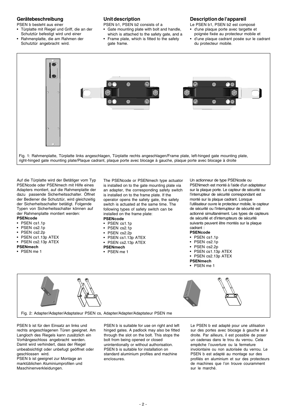 Unit description, Description de l'appareil, Gerätebeschreibung | Pilz PSEN b2.1 User Manual | Page 2 / 6