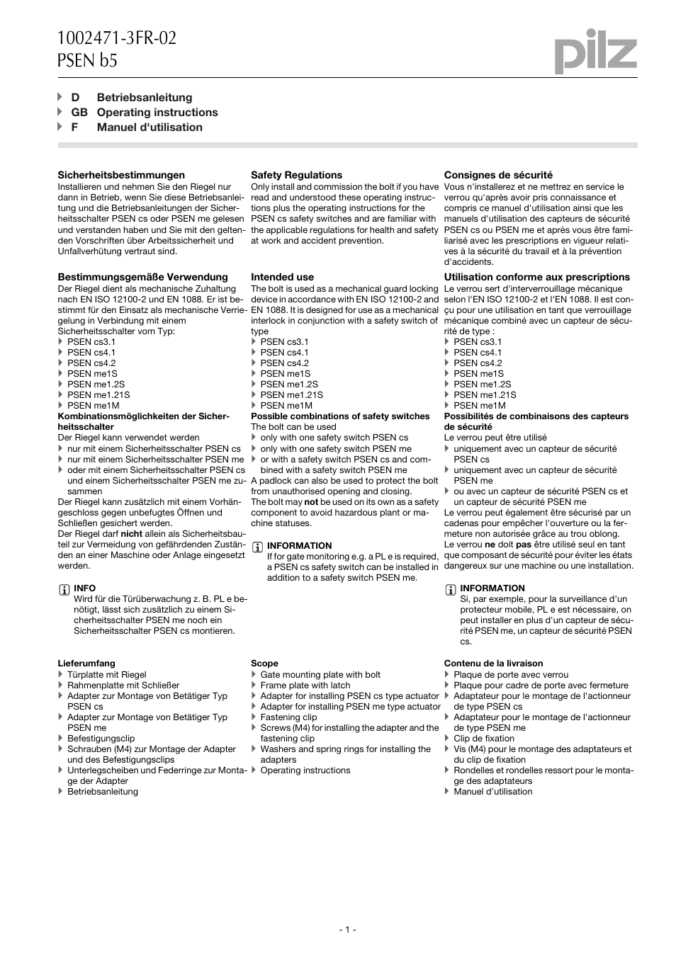 Pilz PSEN b5 User Manual | 12 pages