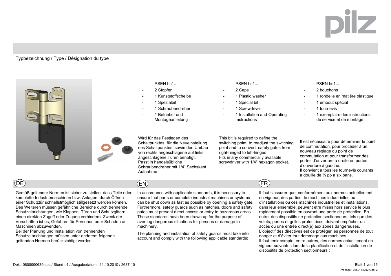 Pilz PSEN hs1.2p User Manual | 16 pages