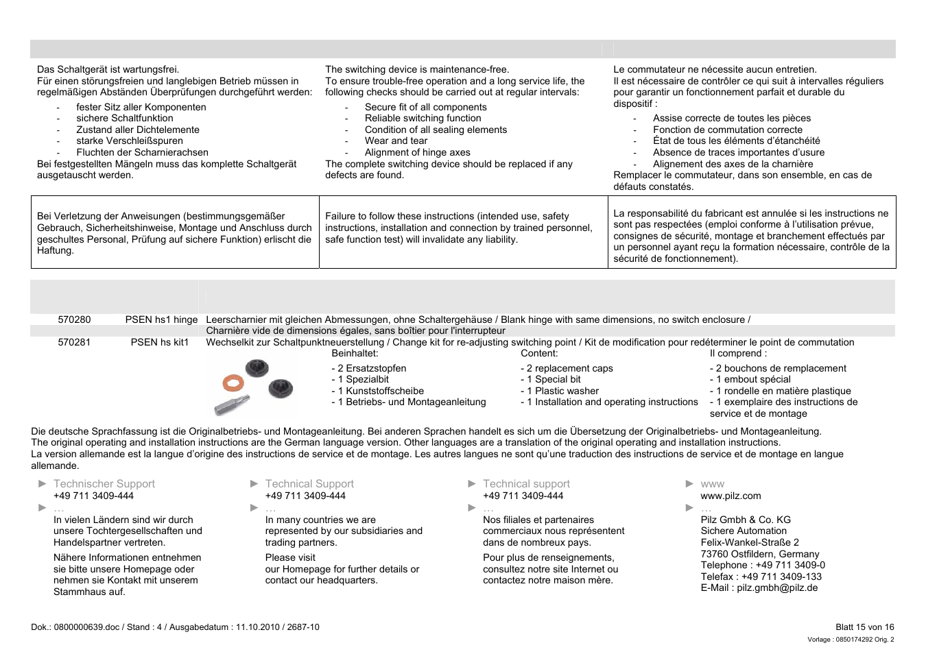 Pilz PSEN hs1.2p User Manual | Page 15 / 16