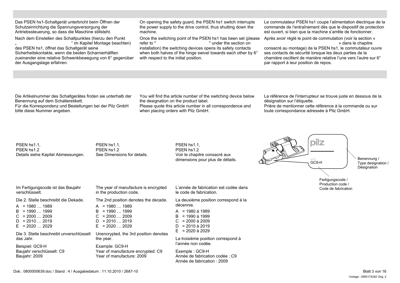 Pilz PSEN hs1.2p User Manual | Page 3 / 16