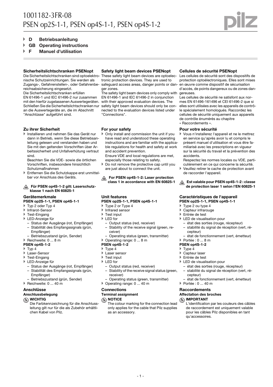 Pilz PSEN op4S-1-2 User Manual | 6 pages