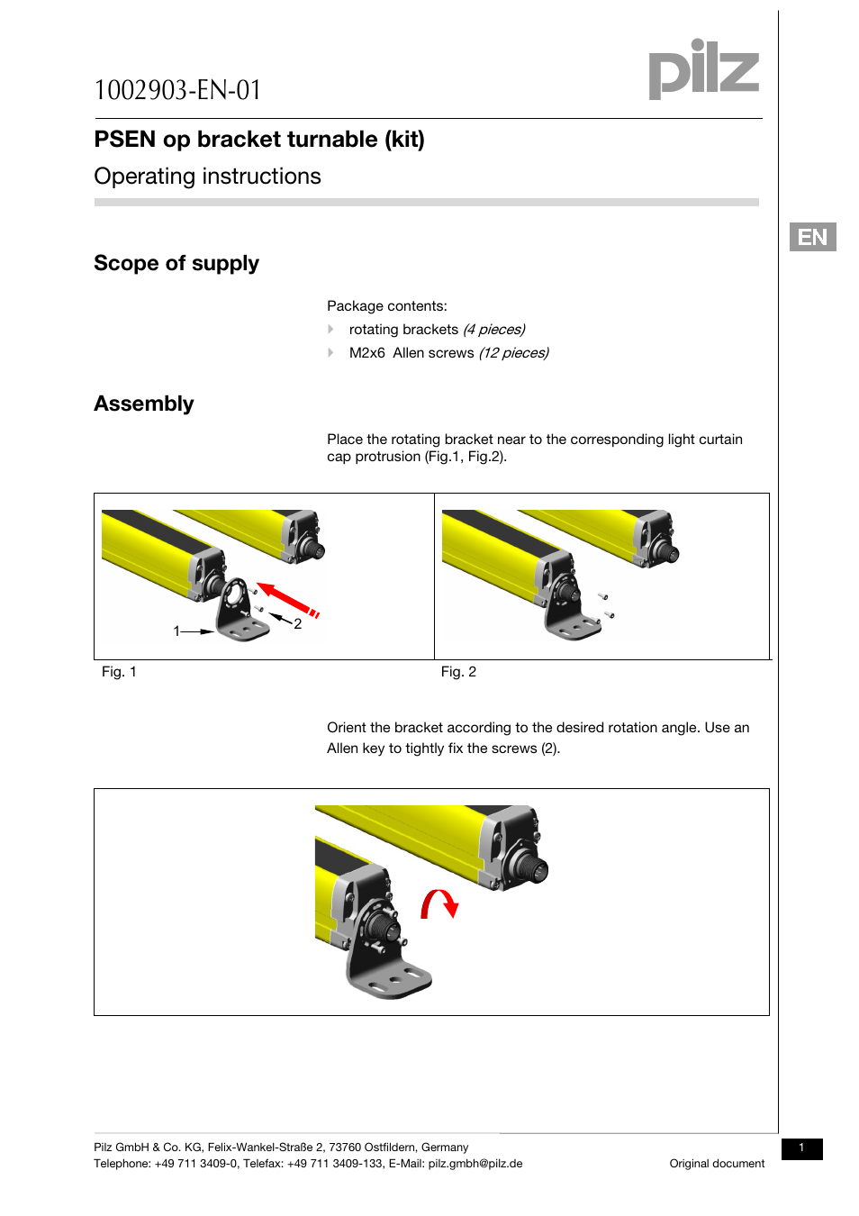 Pilz PSEN op bracket turnable (kit) User Manual | 1 page