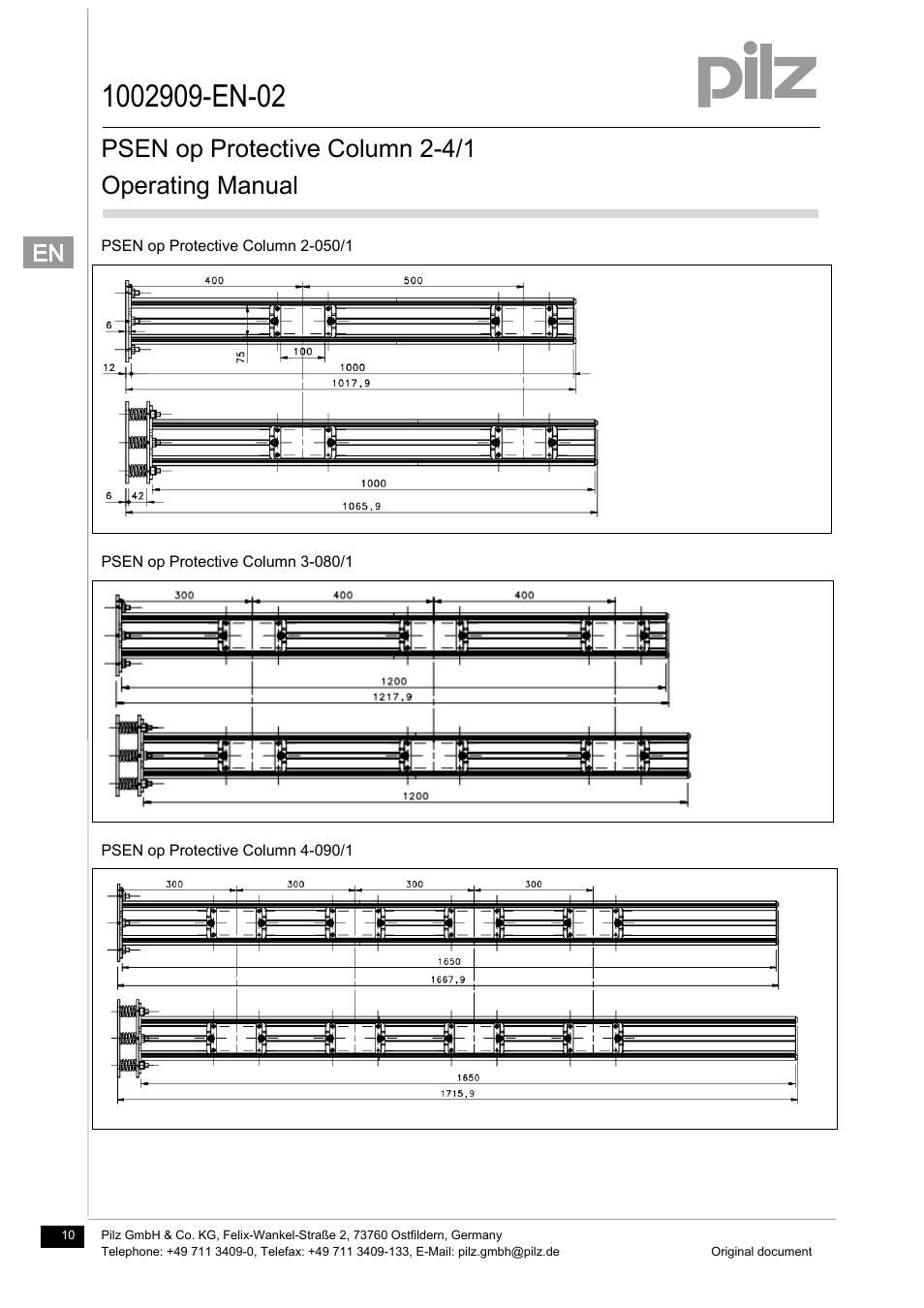 Psen op protective column 2-4/1 operating manual | Pilz PSEN op Protective Column 4-090/1 User Manual | Page 10 / 11