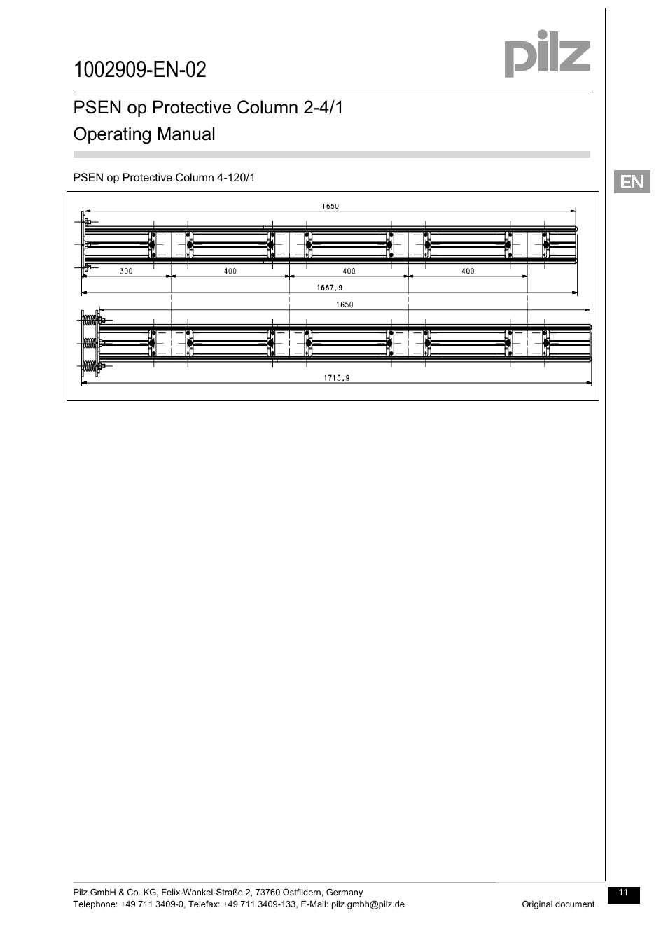 Psen op protective column 2-4/1 operating manual | Pilz PSEN op Protective Column 4-090/1 User Manual | Page 11 / 11