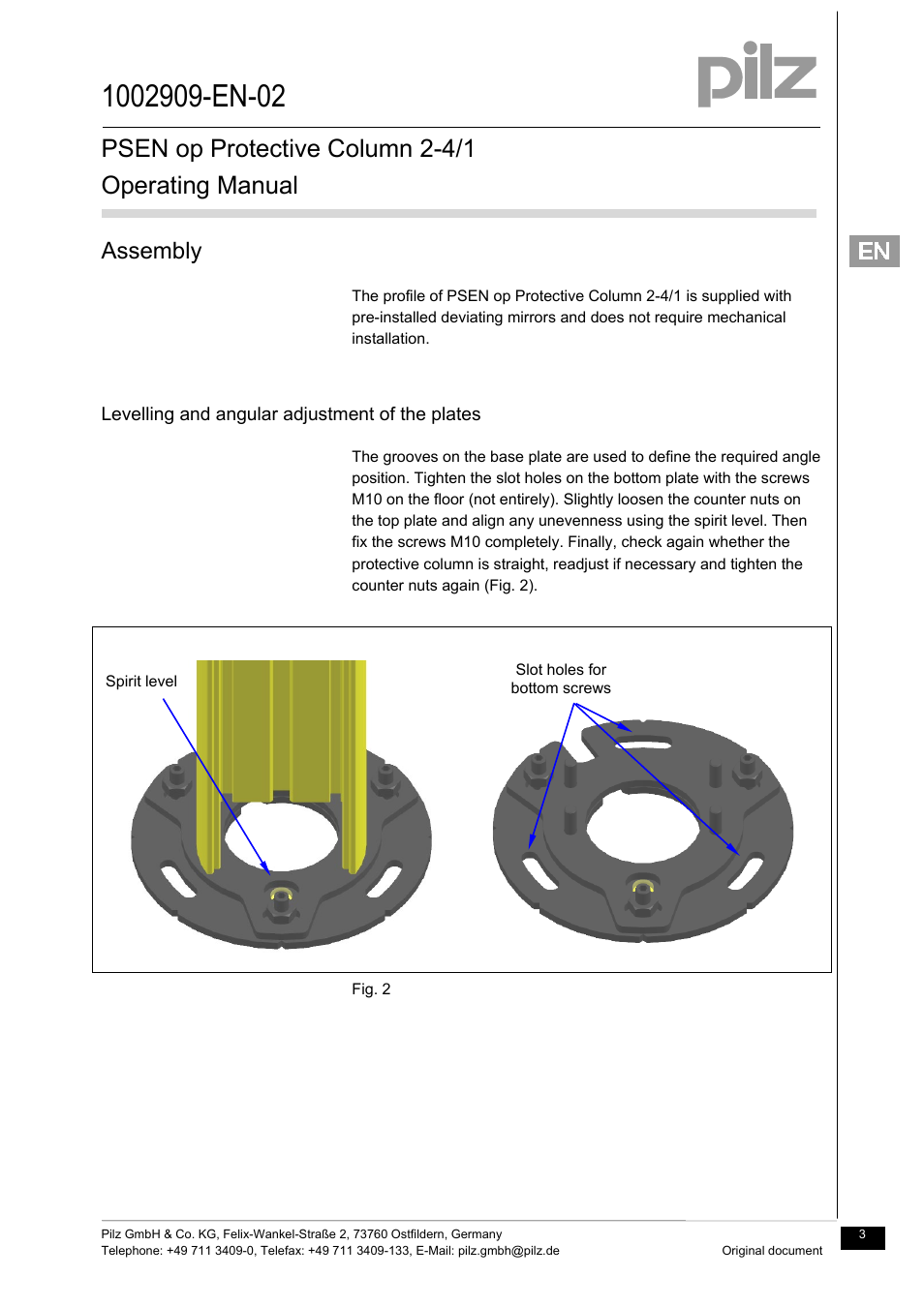 Psen op protective column 2-4/1 operating manual, Assembly | Pilz PSEN op Protective Column 4-090/1 User Manual | Page 3 / 11