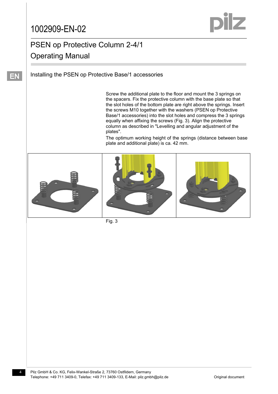 Psen op protective column 2-4/1 operating manual | Pilz PSEN op Protective Column 4-090/1 User Manual | Page 4 / 11