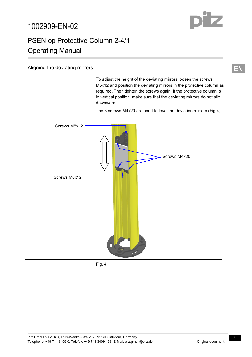 Psen op protective column 2-4/1 operating manual | Pilz PSEN op Protective Column 4-090/1 User Manual | Page 5 / 11