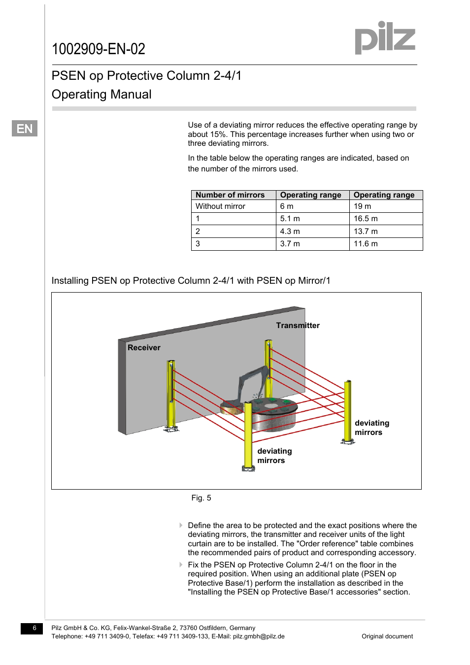 Psen op protective column 2-4/1 operating manual | Pilz PSEN op Protective Column 4-090/1 User Manual | Page 6 / 11