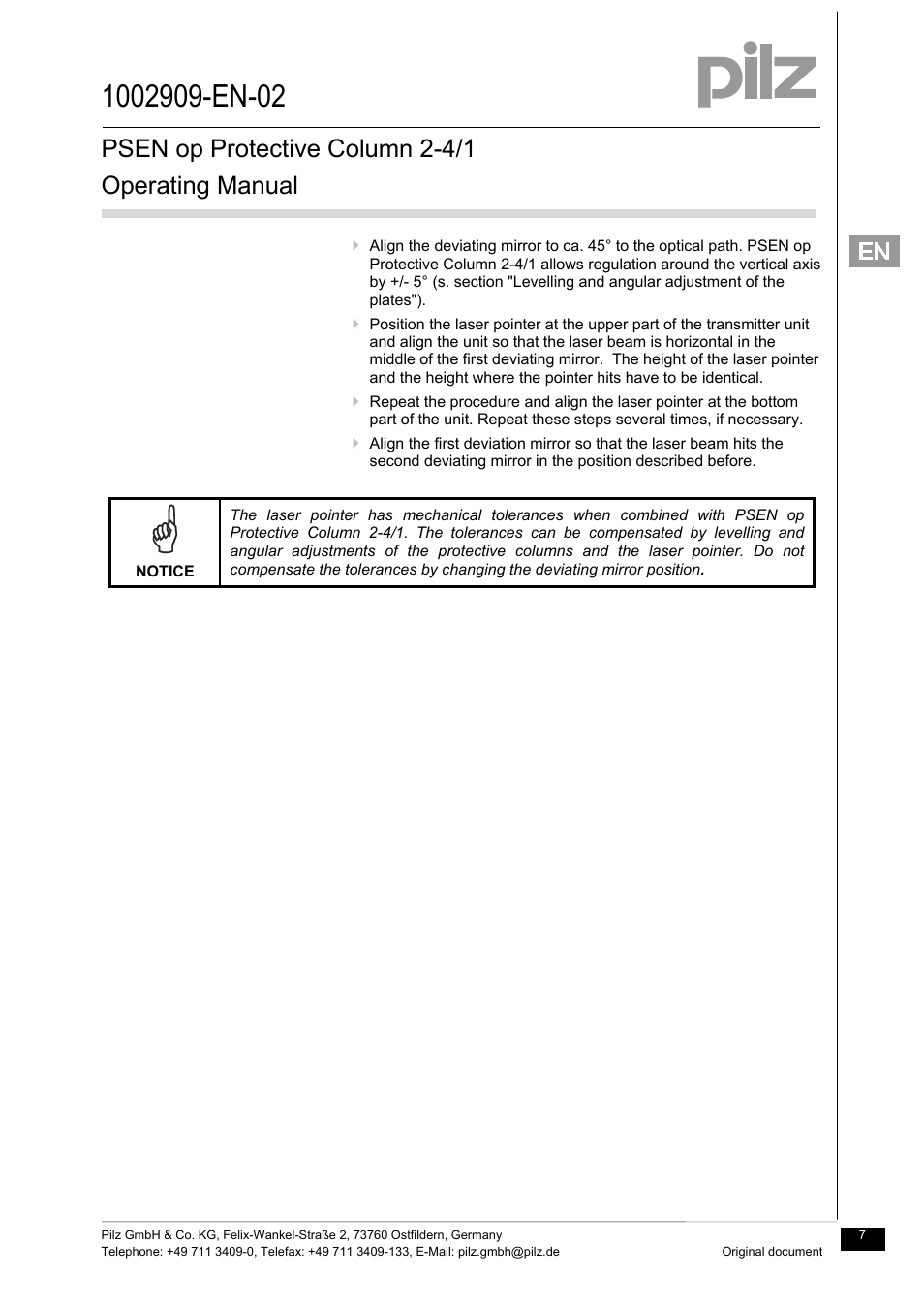 Psen op protective column 2-4/1 operating manual | Pilz PSEN op Protective Column 4-090/1 User Manual | Page 7 / 11