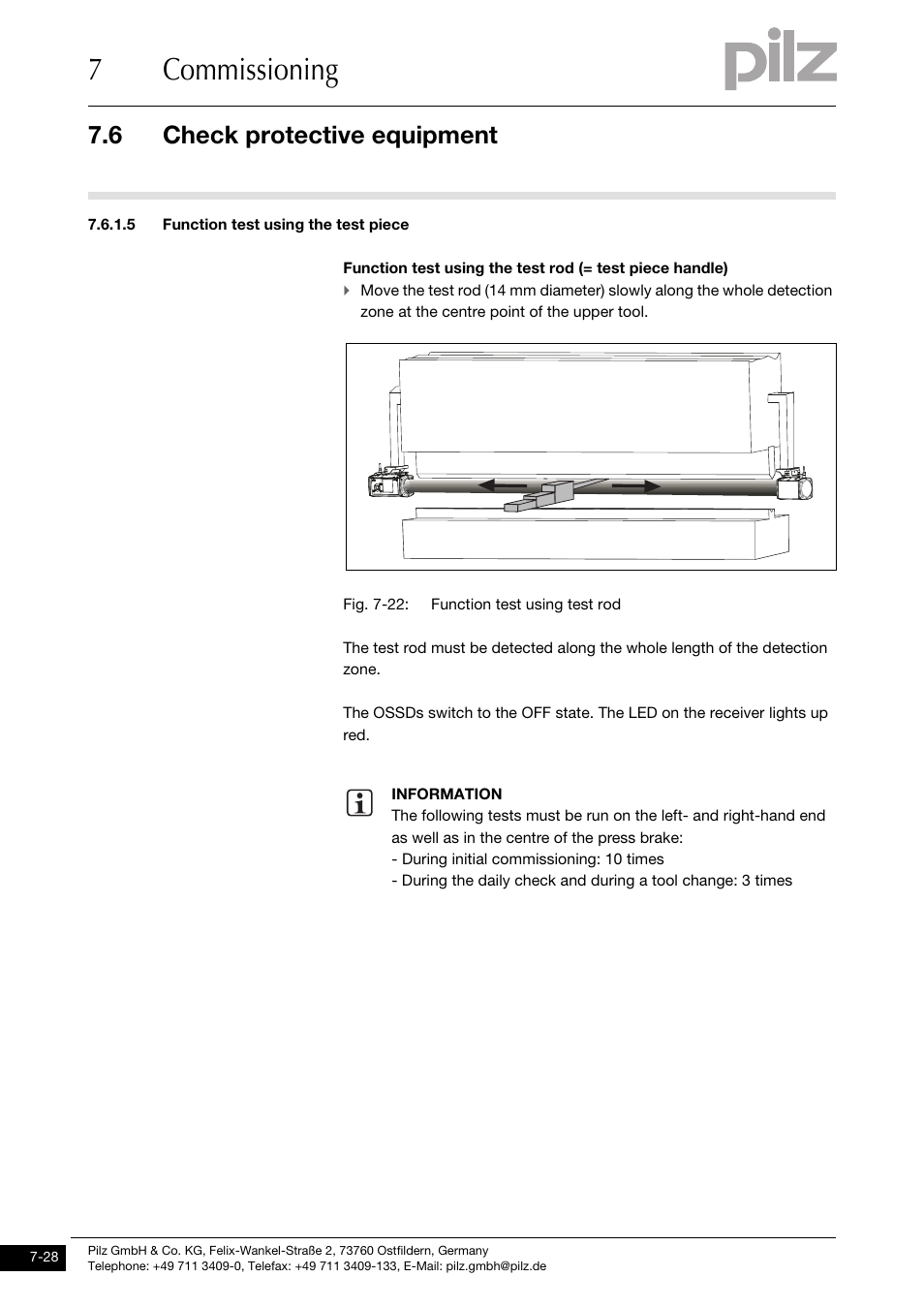 Function test using the test piece, 7commissioning, 6 check protective equipment | Pilz PSENvip RL D P User Manual | Page 112 / 157