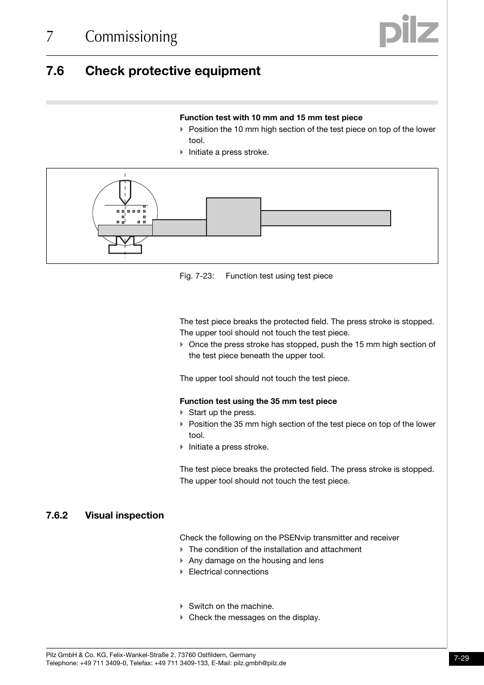 Visual inspection, 7commissioning, 6 check protective equipment | 2 visual inspection | Pilz PSENvip RL D P User Manual | Page 113 / 157