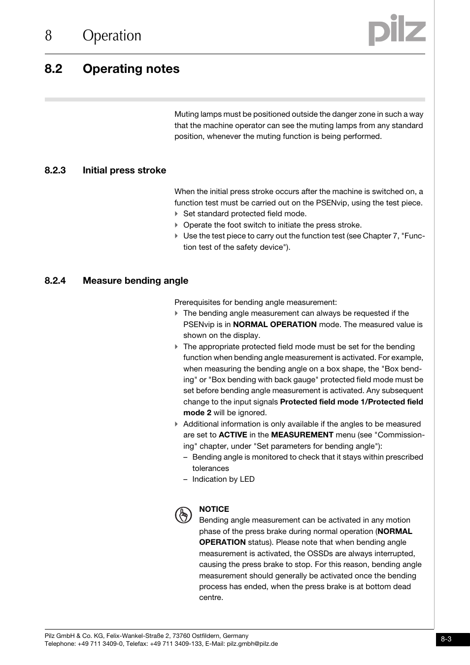 Initial press stroke, Measure bending angle, 8operation | 3 initial press stroke, 4 measure bending angle | Pilz PSENvip RL D P User Manual | Page 117 / 157