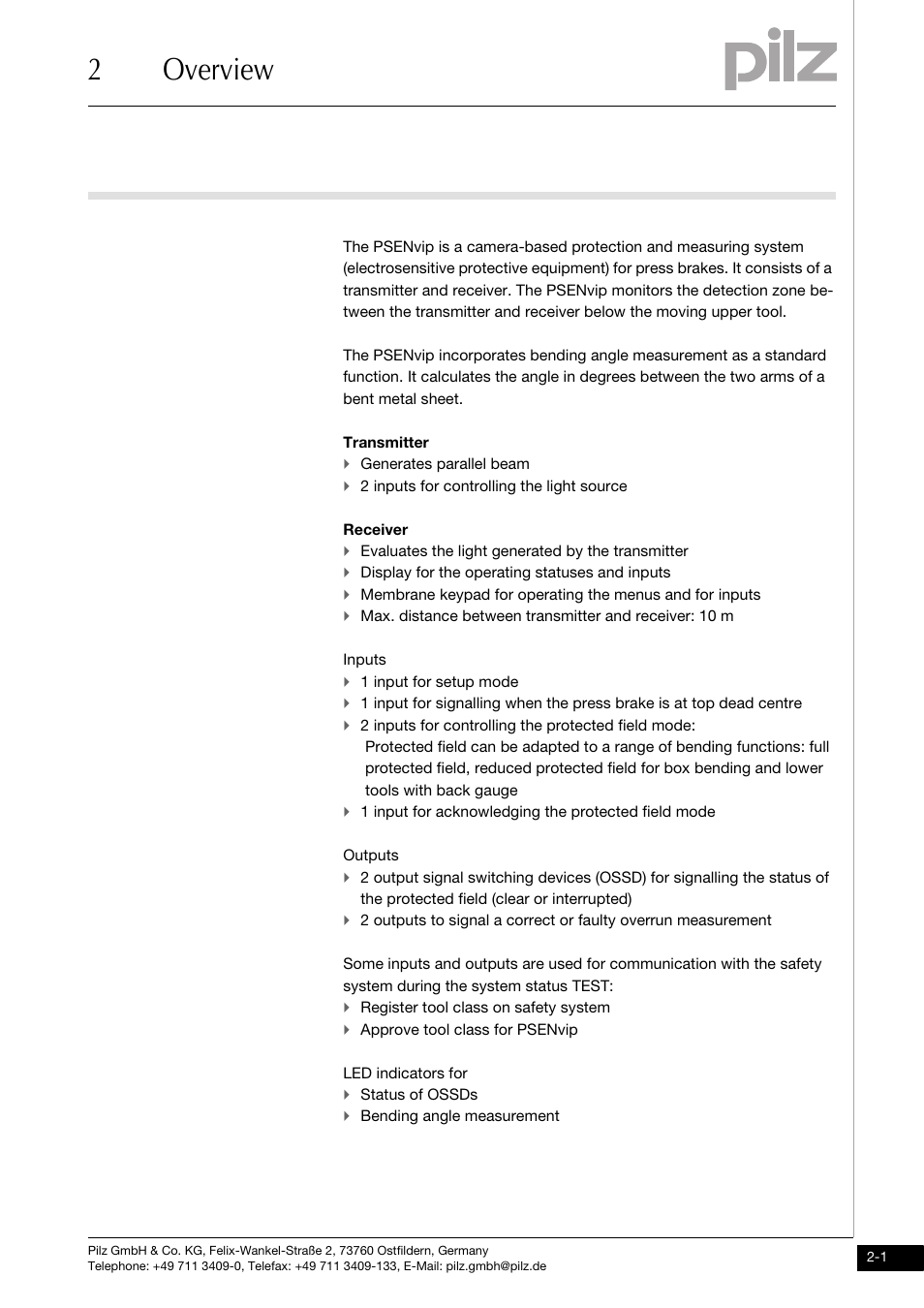 Overview, 2overview | Pilz PSENvip RL D P User Manual | Page 13 / 157