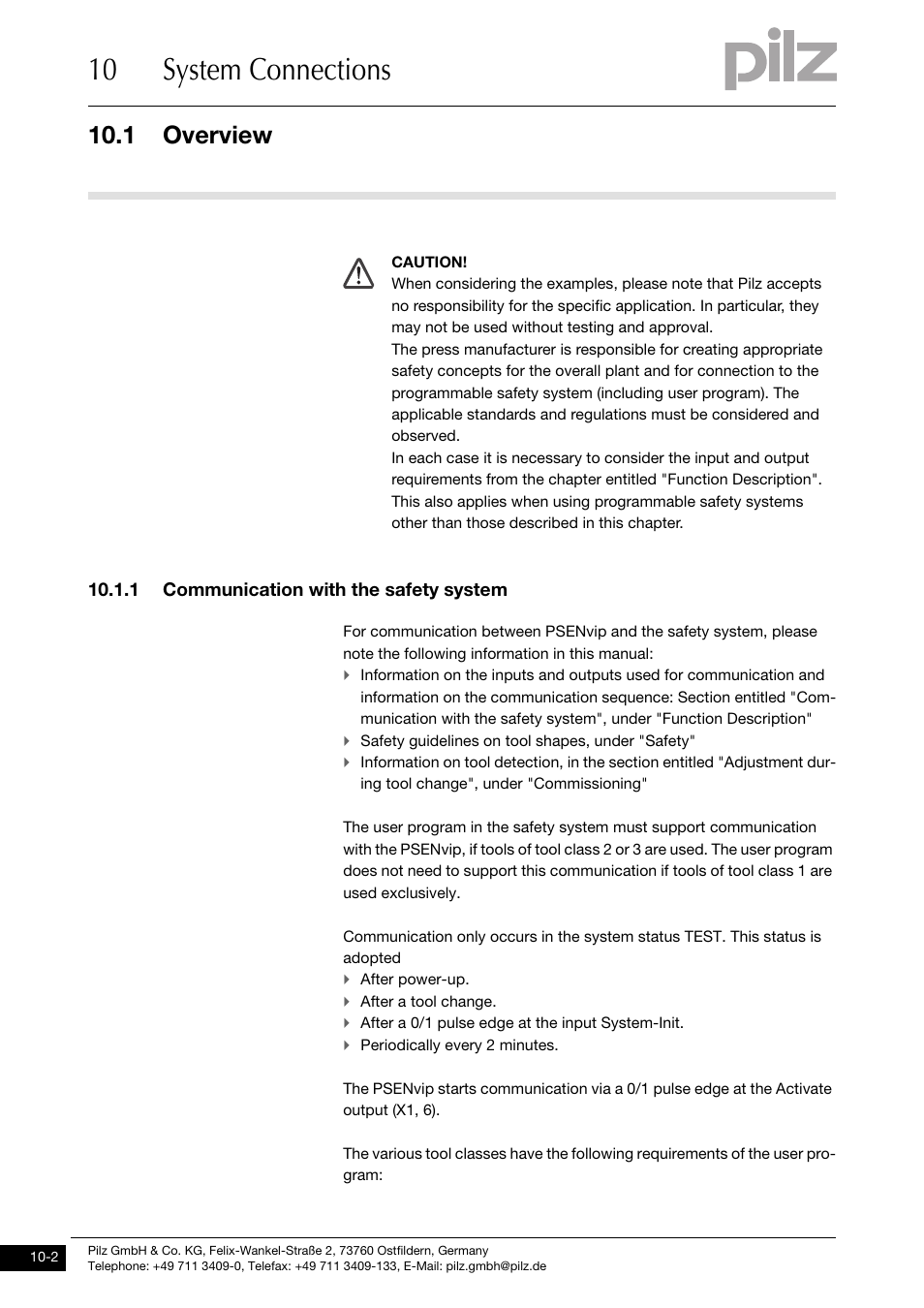 Communication with the safety system, 10 system connections, 1 overview | 1 communication with the safety system | Pilz PSENvip RL D P User Manual | Page 132 / 157