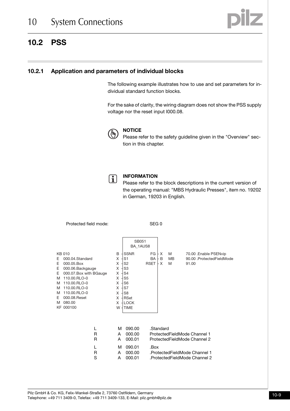 Application and parameters of individual blocks, 10 system connections, 2 pss | 1 application and parameters of individual blocks | Pilz PSENvip RL D P User Manual | Page 139 / 157