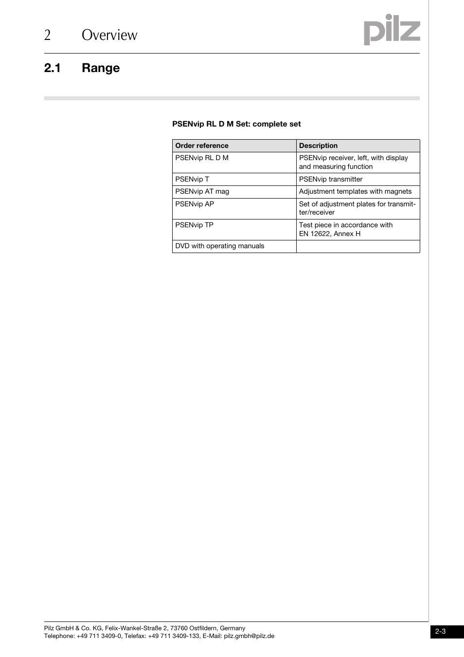 Range, 2overview, 1 range | Pilz PSENvip RL D P User Manual | Page 15 / 157