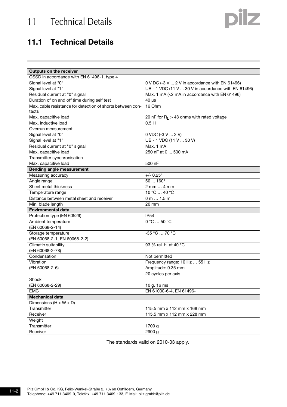11 technical details, 1 technical details | Pilz PSENvip RL D P User Manual | Page 150 / 157