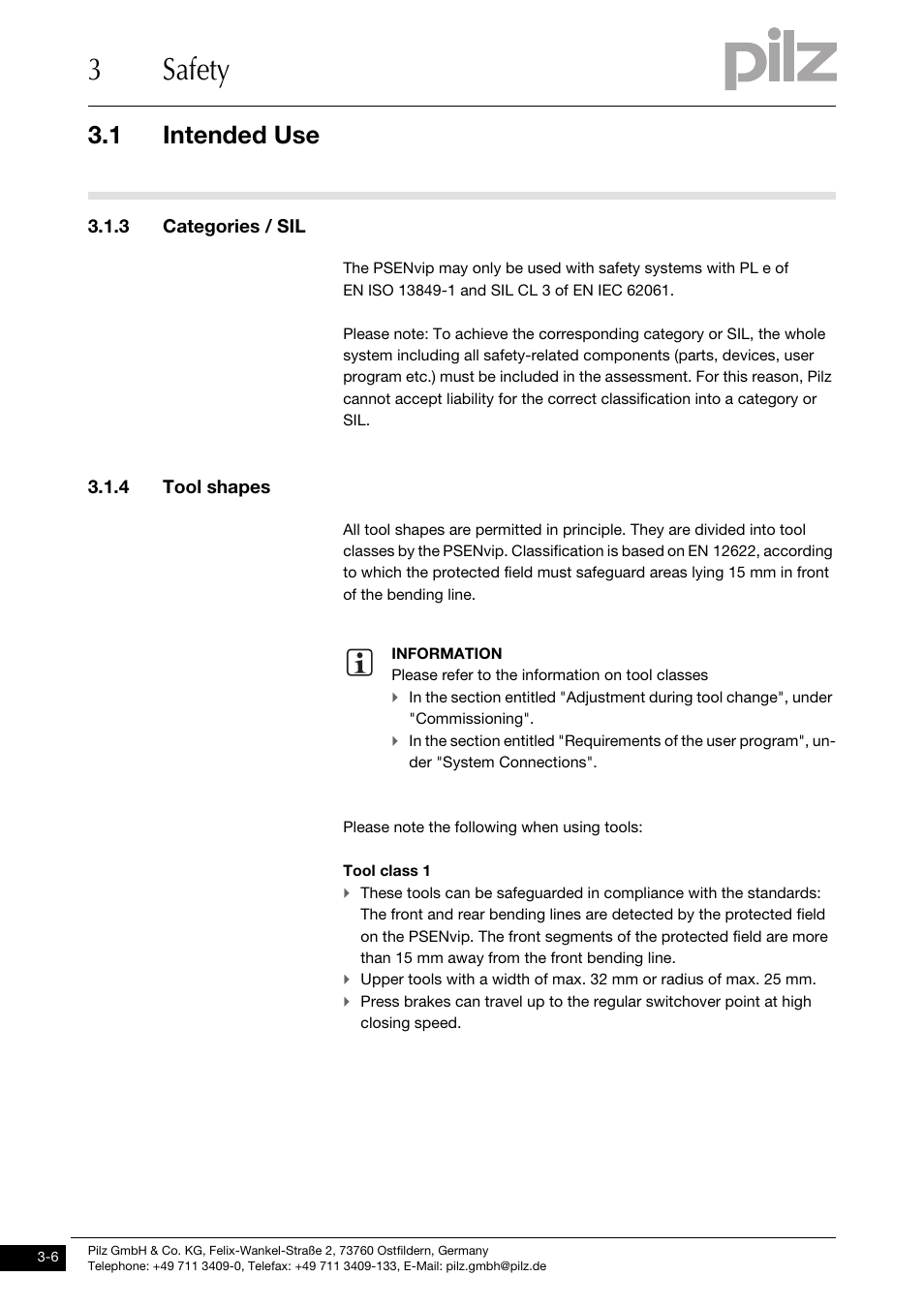 Categories / sil, Tool shapes, 3safety | 1 intended use, 3 categories / sil, 4 tool shapes | Pilz PSENvip RL D P User Manual | Page 22 / 157