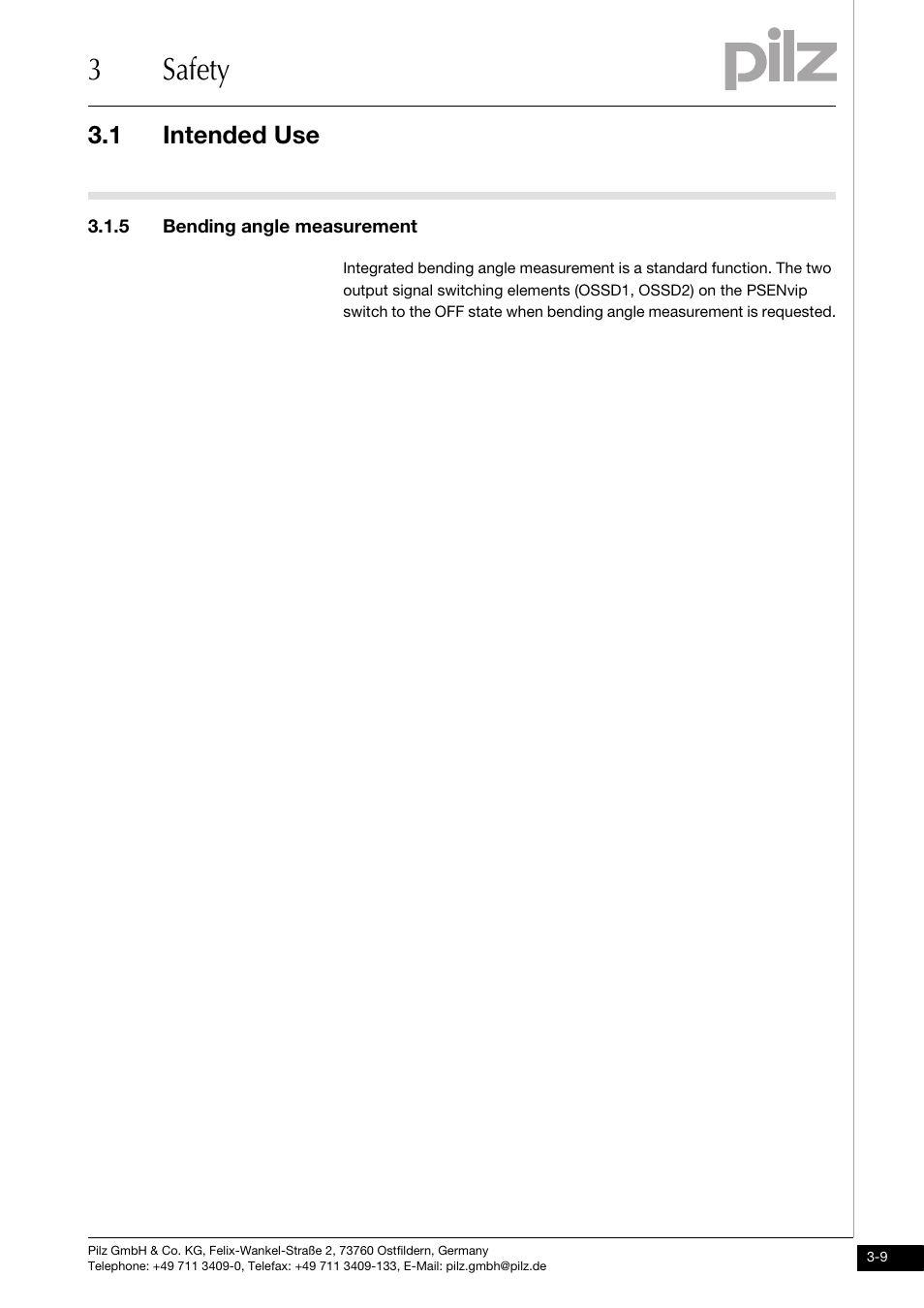 Bending angle measurement, 3safety, 1 intended use | Pilz PSENvip RL D P User Manual | Page 25 / 157