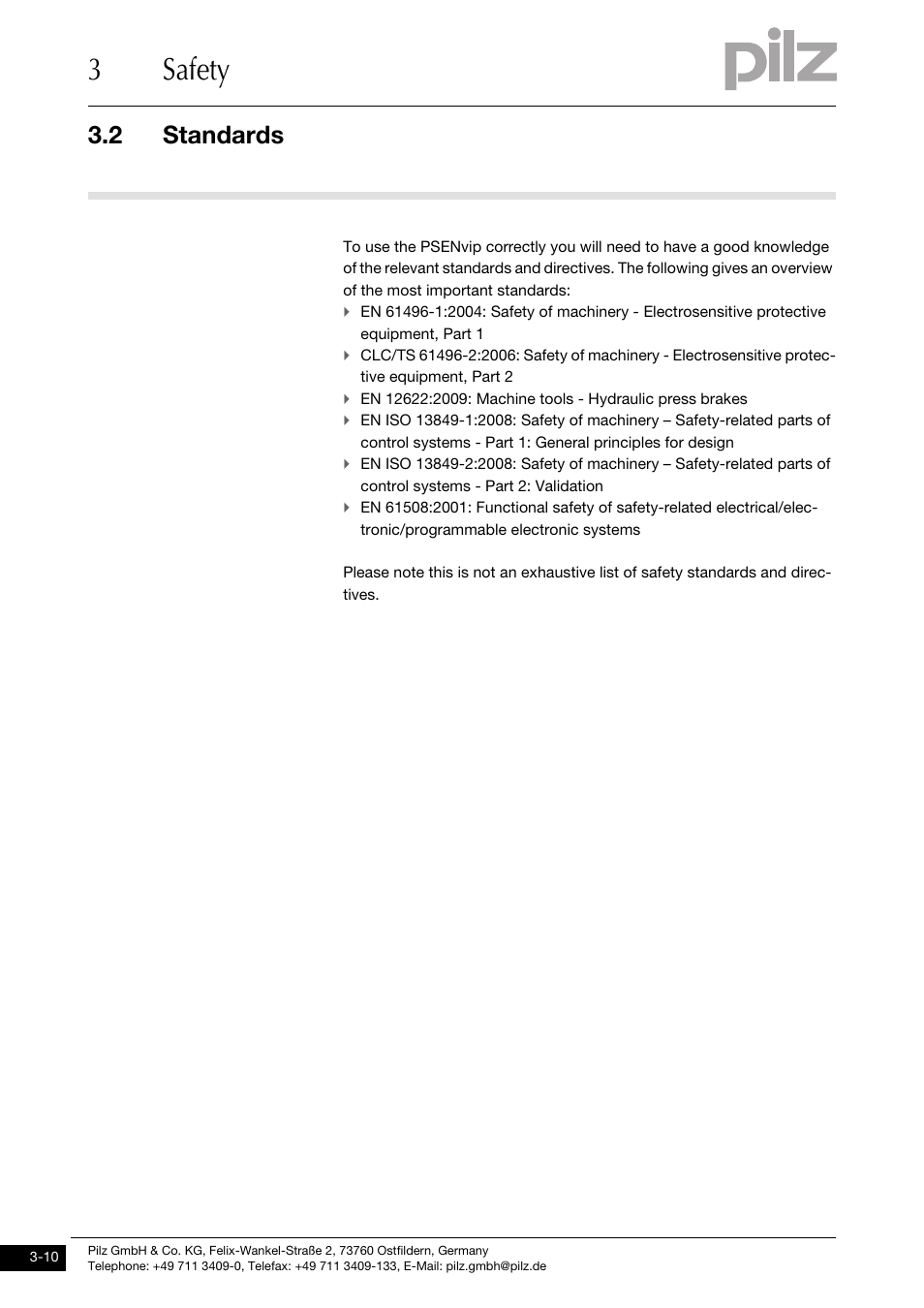Standards, 3safety, 2 standards | Pilz PSENvip RL D P User Manual | Page 26 / 157