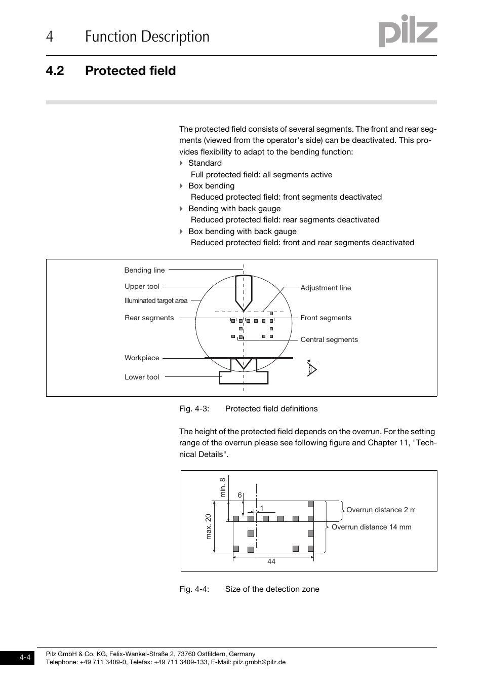 Protected field, 4function description, 2 protected field | Pilz PSENvip RL D P User Manual | Page 32 / 157