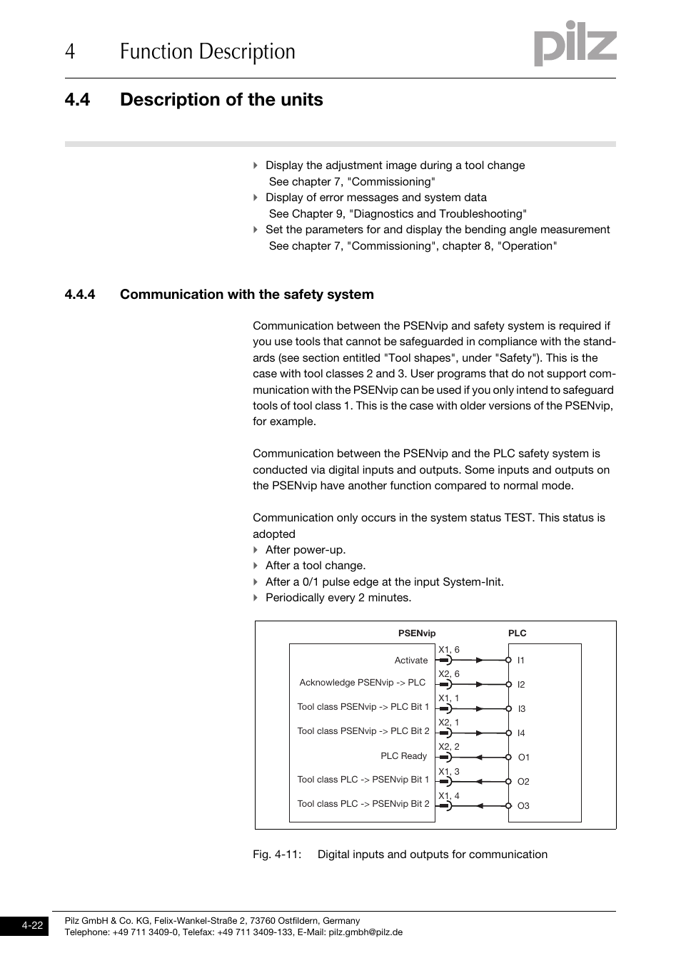 Communication with the safety system, 4function description, 4 description of the units | 4 communication with the safety system | Pilz PSENvip RL D P User Manual | Page 50 / 157