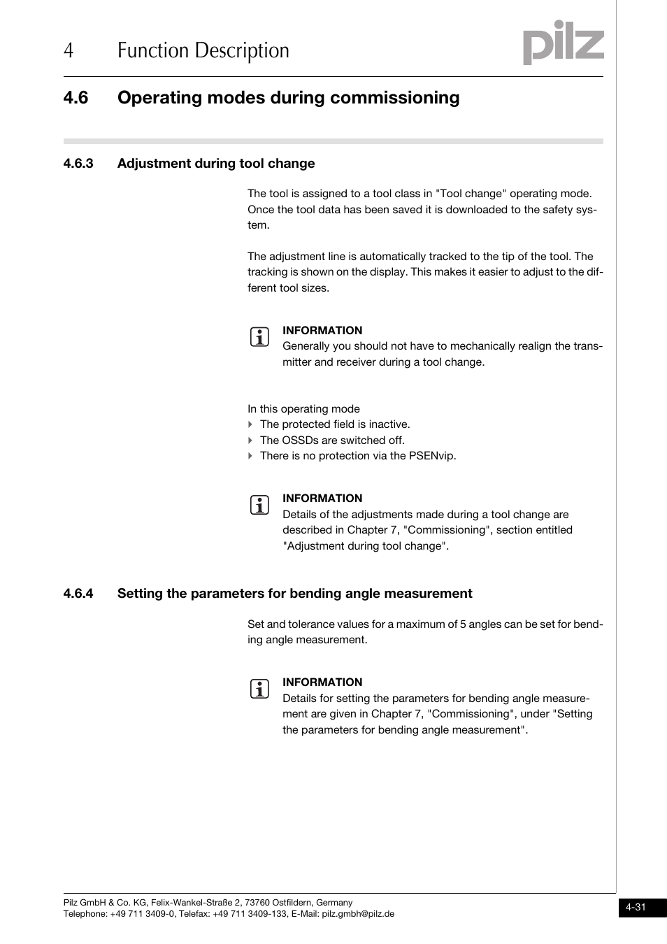 Adjustment during tool change, 4function description, 6 operating modes during commissioning | 3 adjustment during tool change | Pilz PSENvip RL D P User Manual | Page 59 / 157