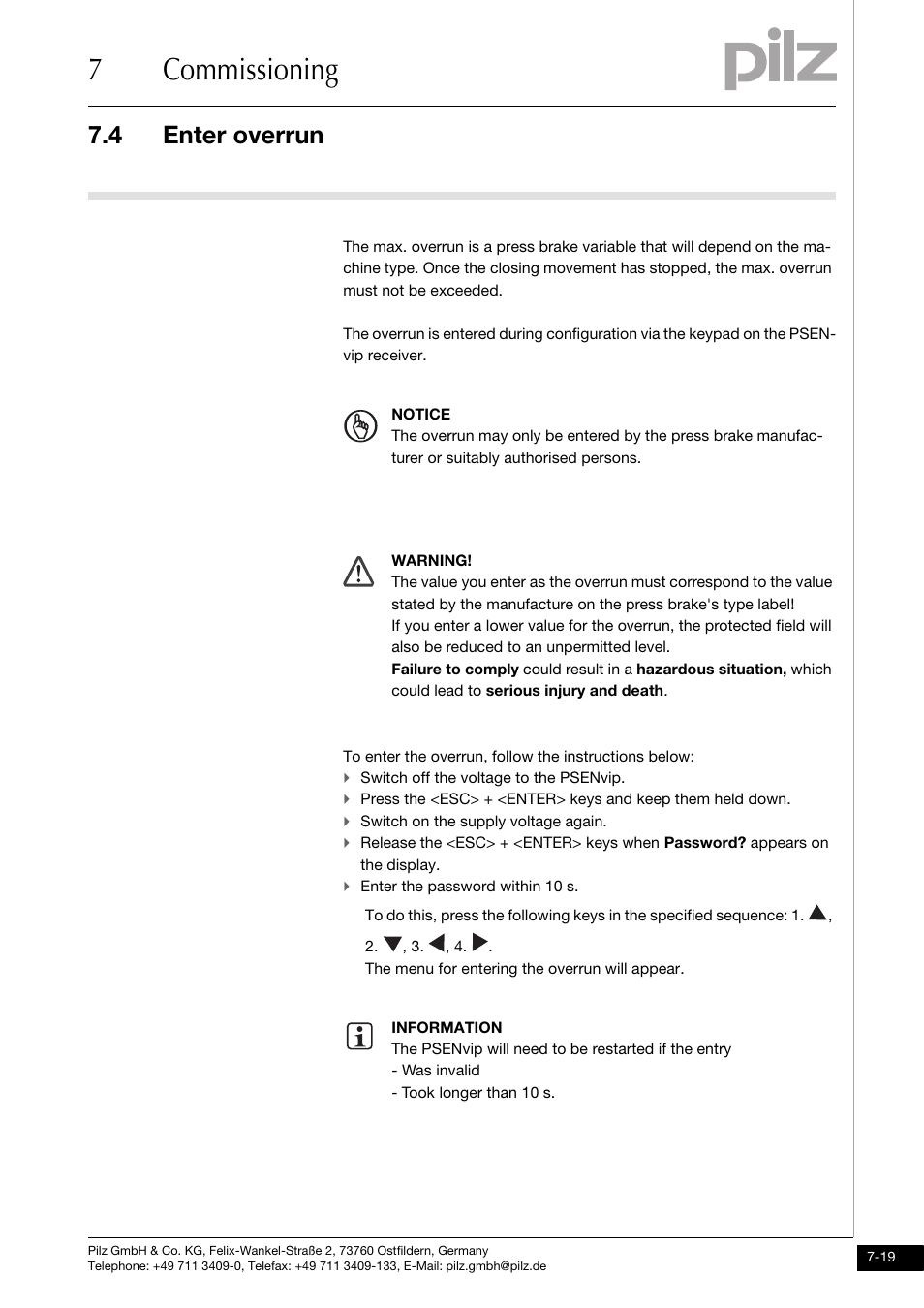 Enter overrun, 7commissioning, 4 enter overrun | Pilz PSENvip RL D P User Manual | Page 100 / 148