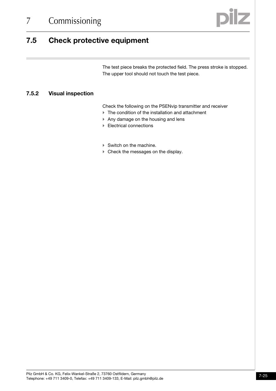 2 visual inspection, 7commissioning, 5 check protective equipment | Pilz PSENvip RL D P User Manual | Page 106 / 148