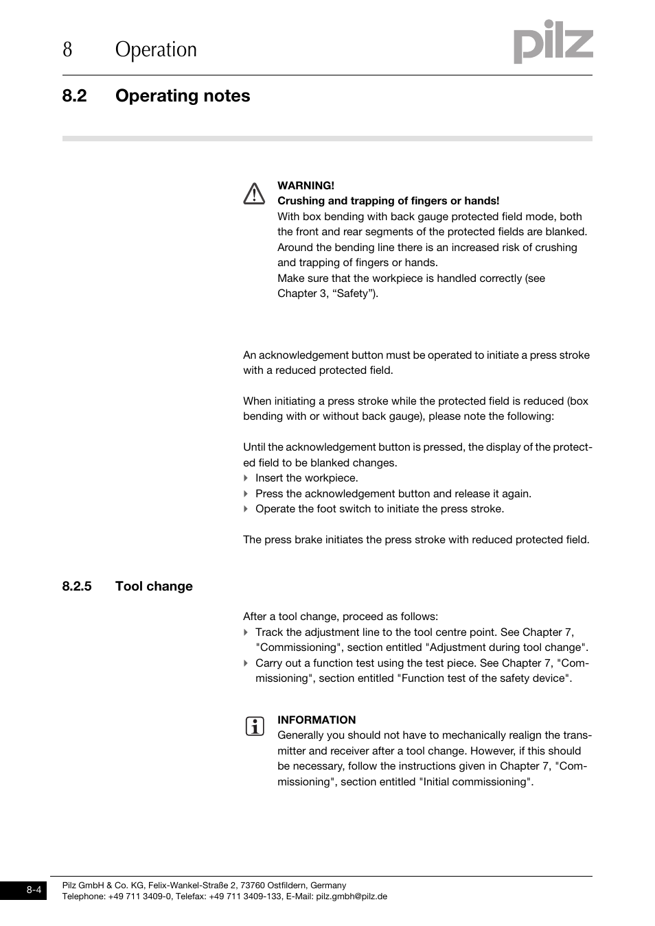 5 tool change, 8operation | Pilz PSENvip RL D P User Manual | Page 111 / 148