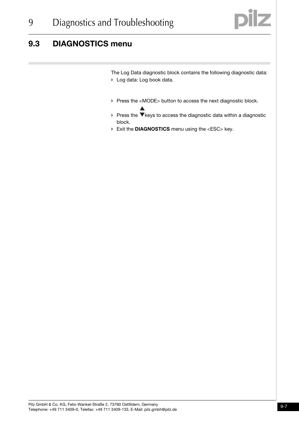 9diagnostics and troubleshooting, 3 diagnostics menu | Pilz PSENvip RL D P User Manual | Page 120 / 148