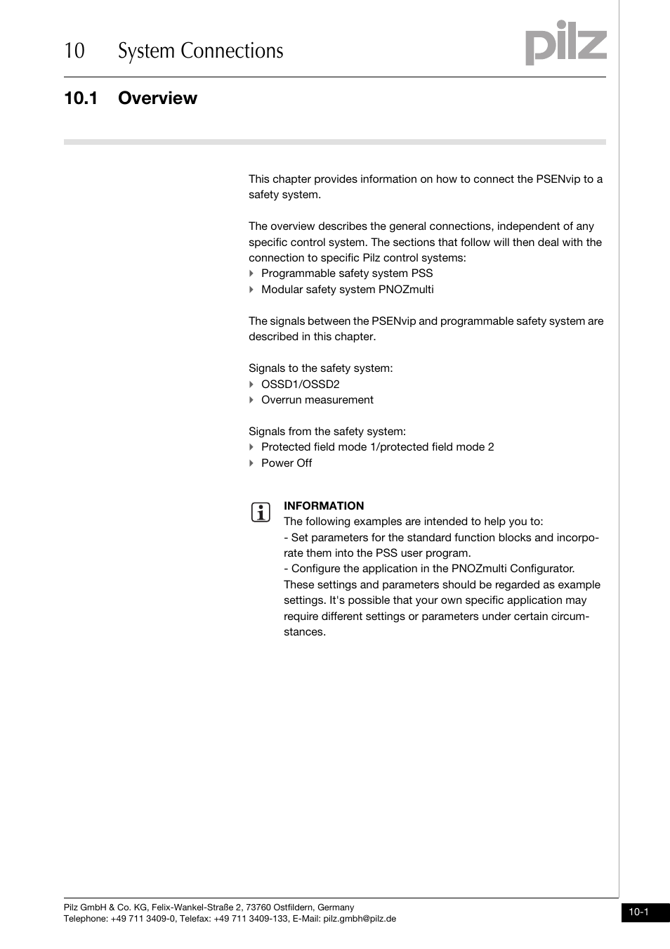 System connections, Overview, 10 system connections | 1 overview | Pilz PSENvip RL D P User Manual | Page 122 / 148