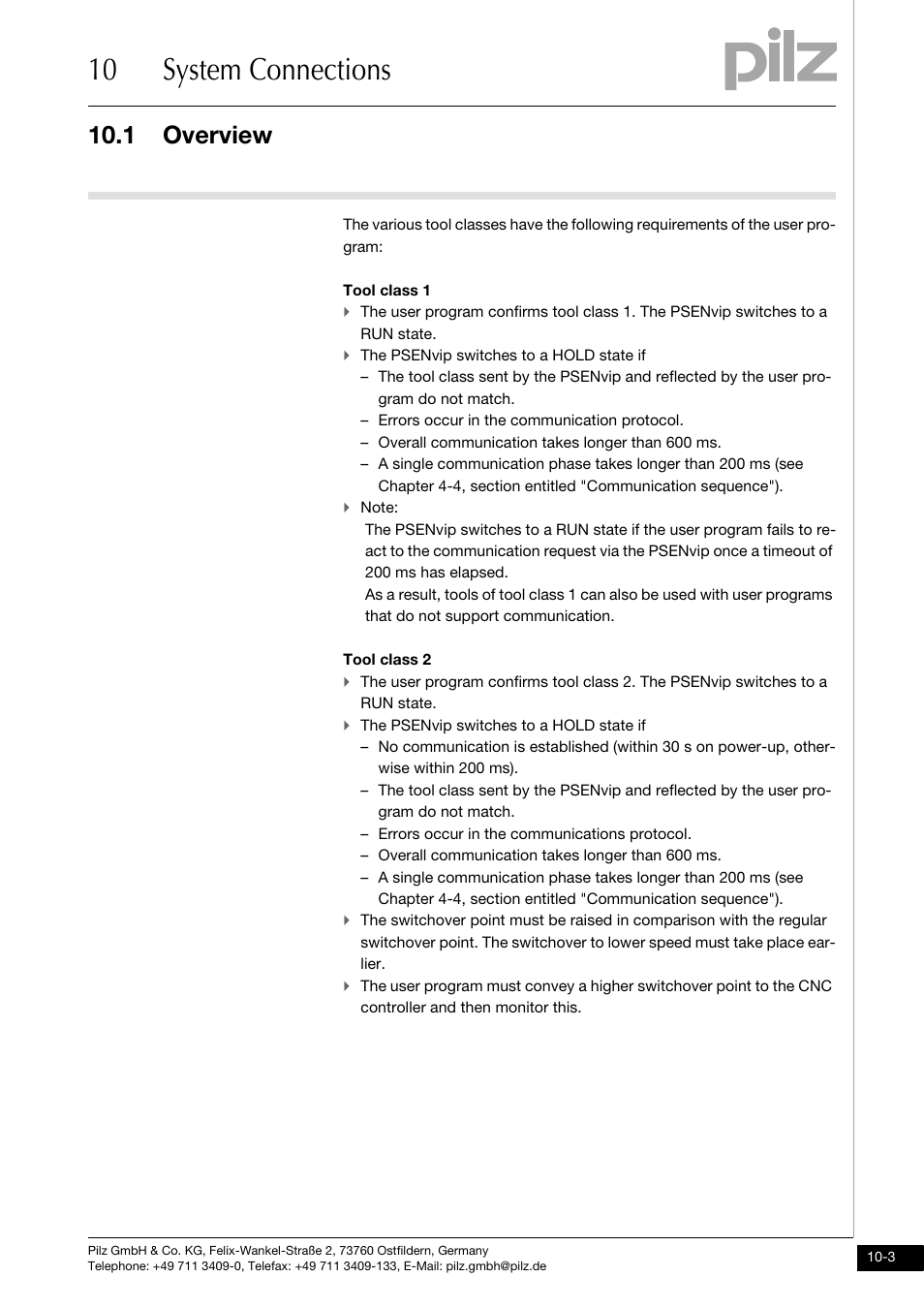 10 system connections, 1 overview | Pilz PSENvip RL D P User Manual | Page 124 / 148