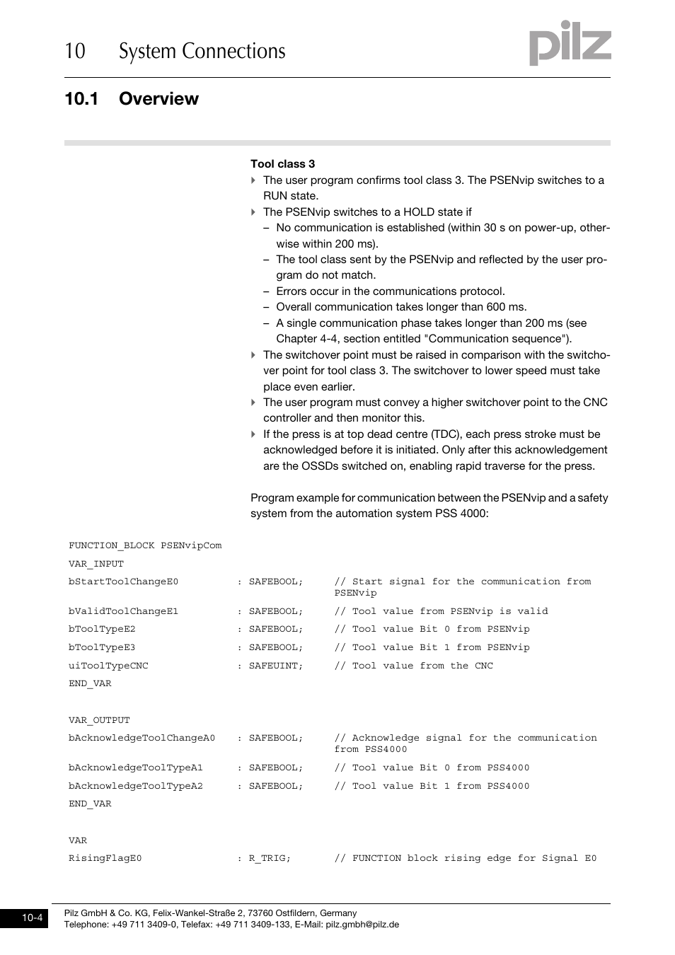 10 system connections, 1 overview | Pilz PSENvip RL D P User Manual | Page 125 / 148