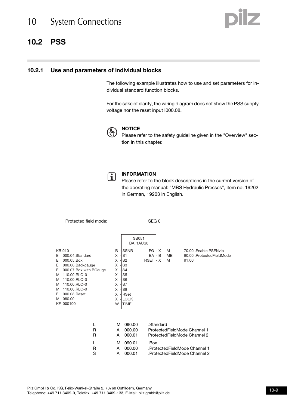 1 use and parameters of individual blocks, 10 system connections, 2 pss | Pilz PSENvip RL D P User Manual | Page 130 / 148