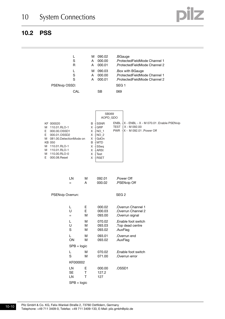10 system connections, 2 pss | Pilz PSENvip RL D P User Manual | Page 131 / 148