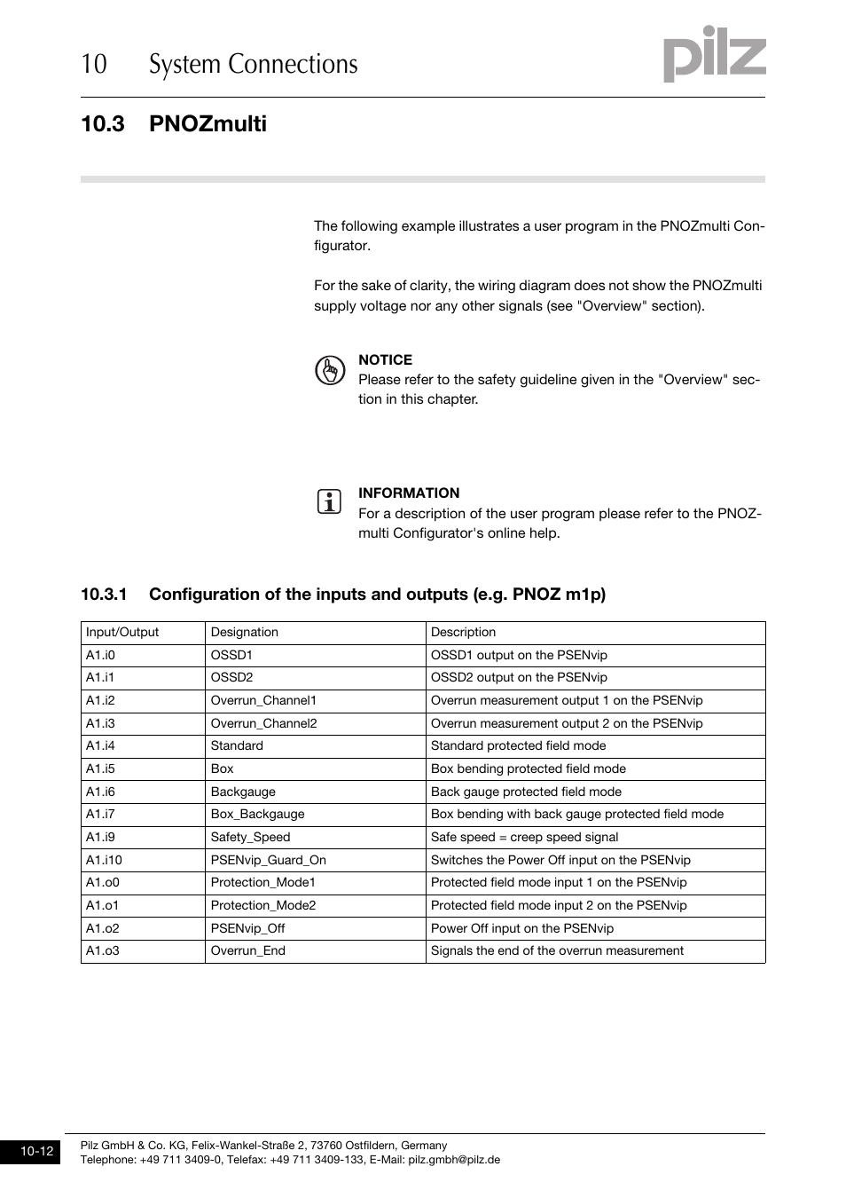 Pnozmulti, 10 system connections, 3 pnozmulti | Pilz PSENvip RL D P User Manual | Page 133 / 148